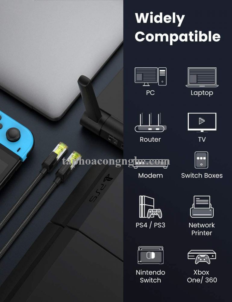 Ugreen 80420 0.5M CAT7 OD5.5mm cáp mạng truyền dữ liệu giữa các máy tính NW150 30080420